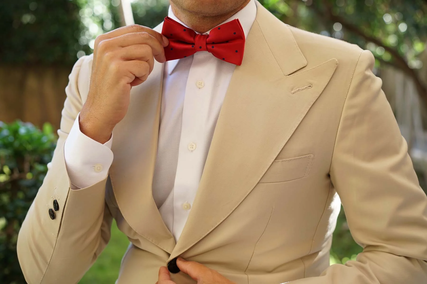 Maroon Bow Tie with Navy Blue Polka Dots - Image 3