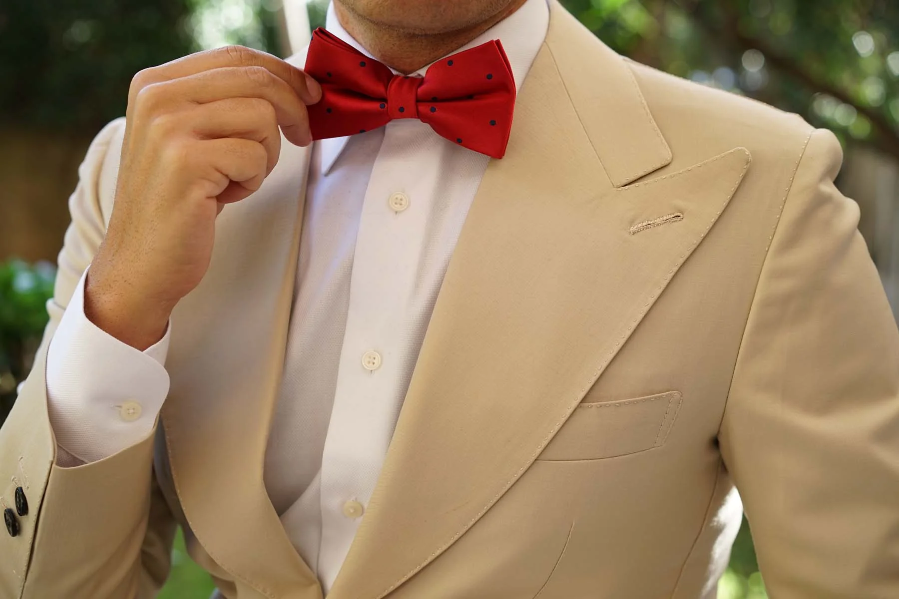 Maroon Bow Tie with Navy Blue Polka Dots - Image 5