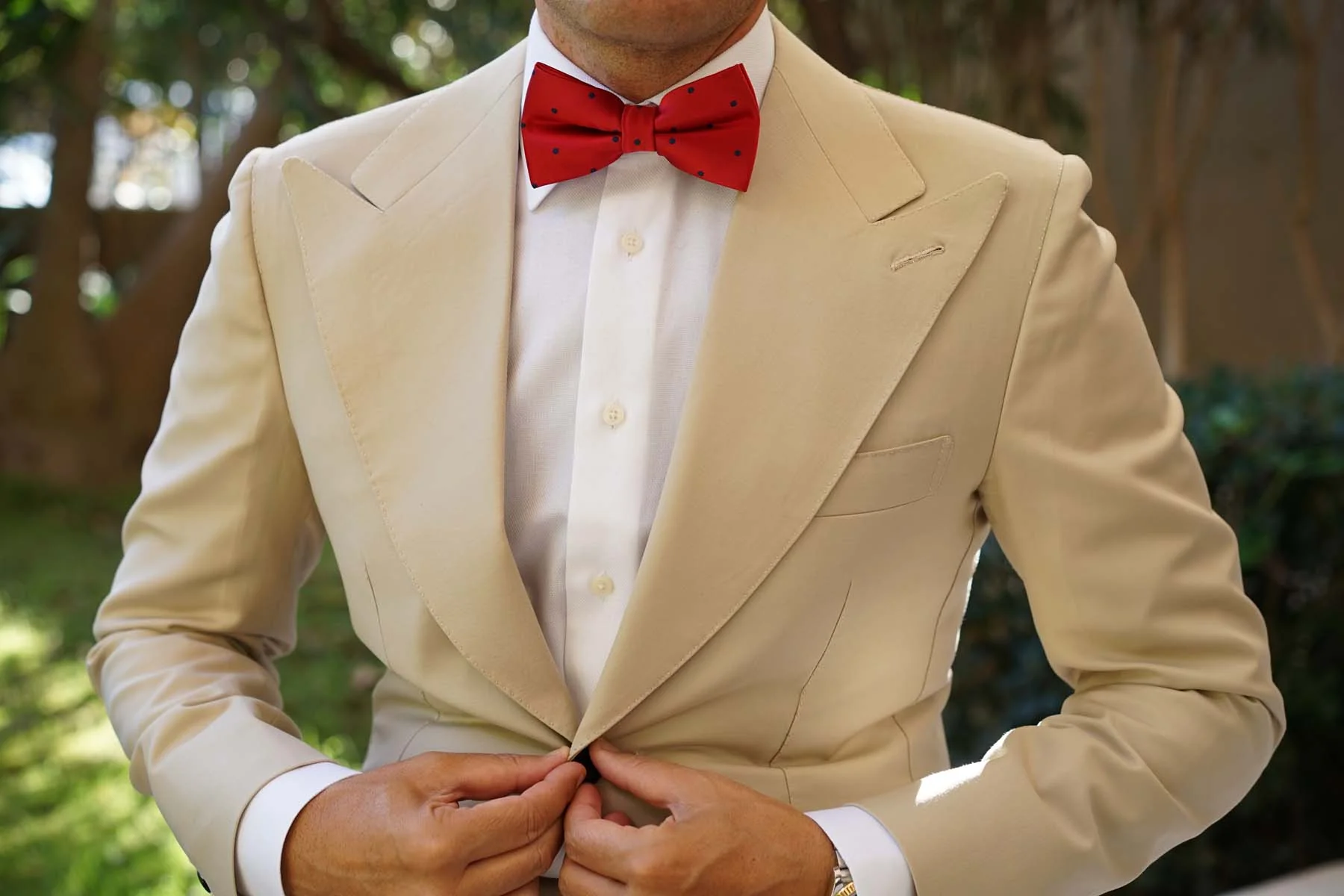 Maroon Bow Tie with Navy Blue Polka Dots - Image 6
