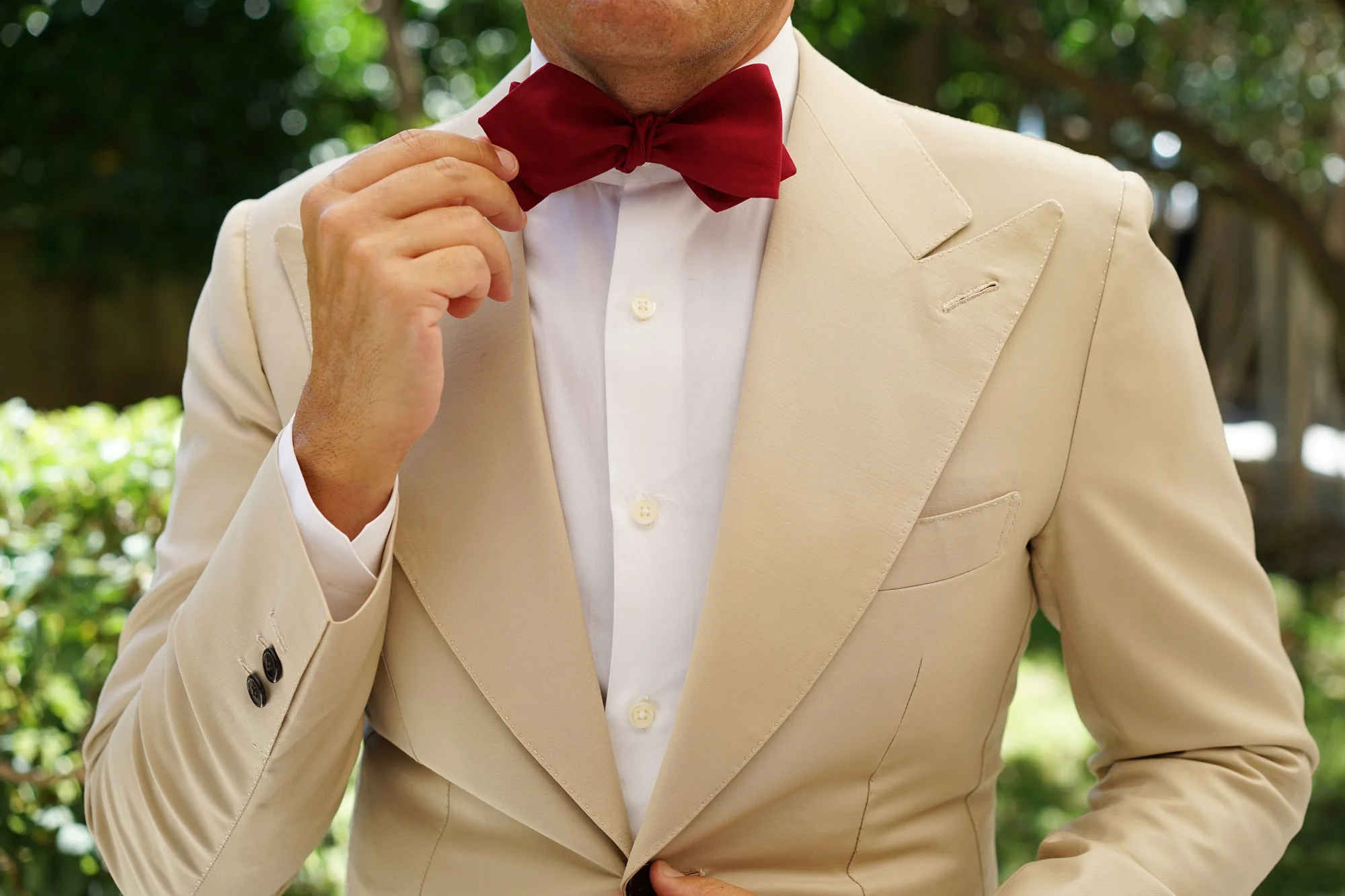 Maroon Cotton Self Tie Diamond Bow Tie - Image 5