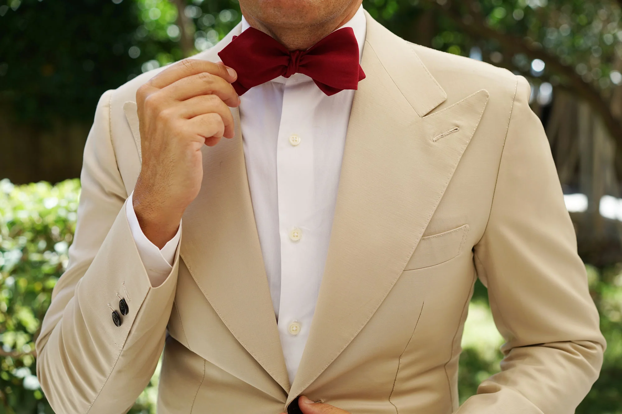 Maroon Cotton Self Tie Diamond Bow Tie - Image 6