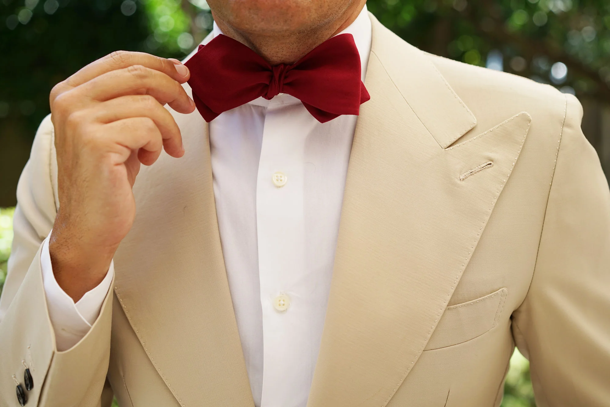Maroon Cotton Self Tie Diamond Bow Tie - Image 7