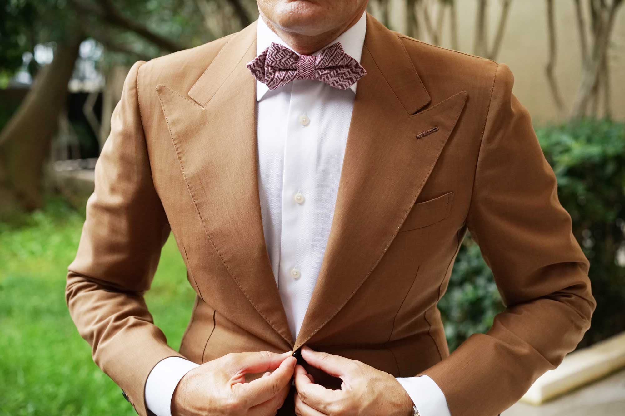 Maroon Herringbone Linen Diamond Bow Tie - Image 3