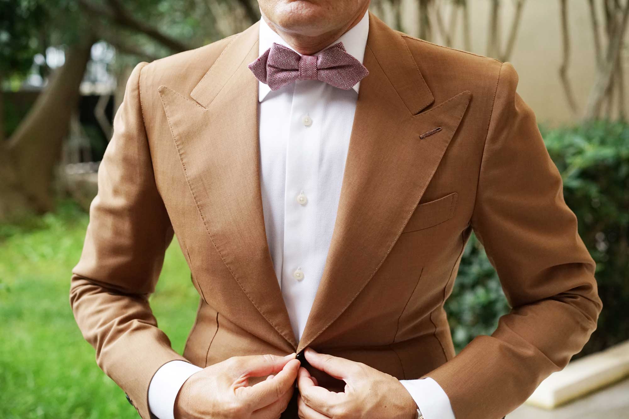 Maroon Herringbone Linen Diamond Bow Tie - Image 7
