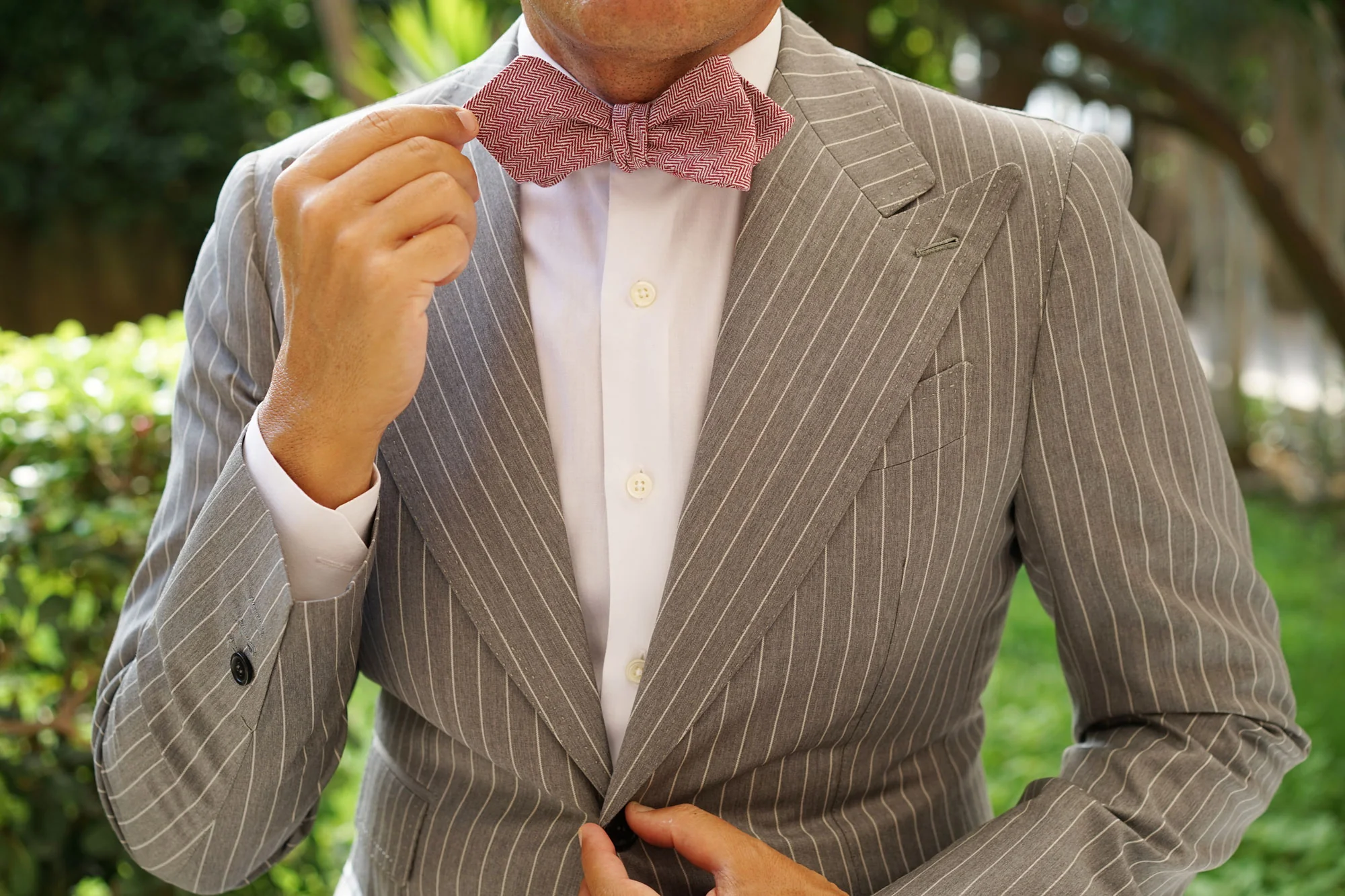 Maroon Herringbone Linen Self Tie Diamond Bow Tie - Image 7