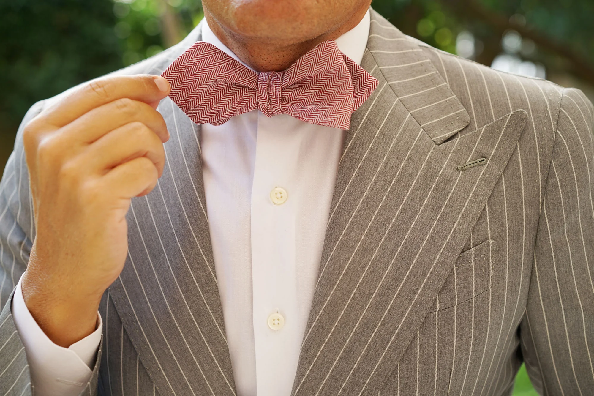 Maroon Herringbone Linen Self Tie Diamond Bow Tie - Image 9