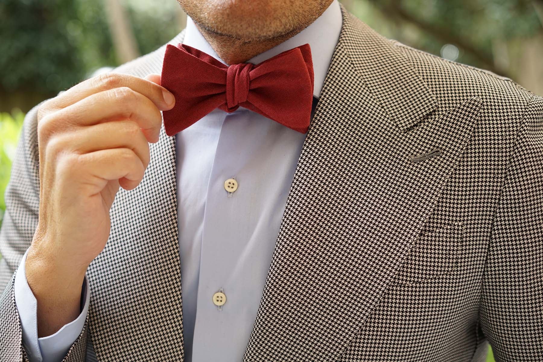 Maroon Slub Linen Self Tie Bow Tie - Image 9