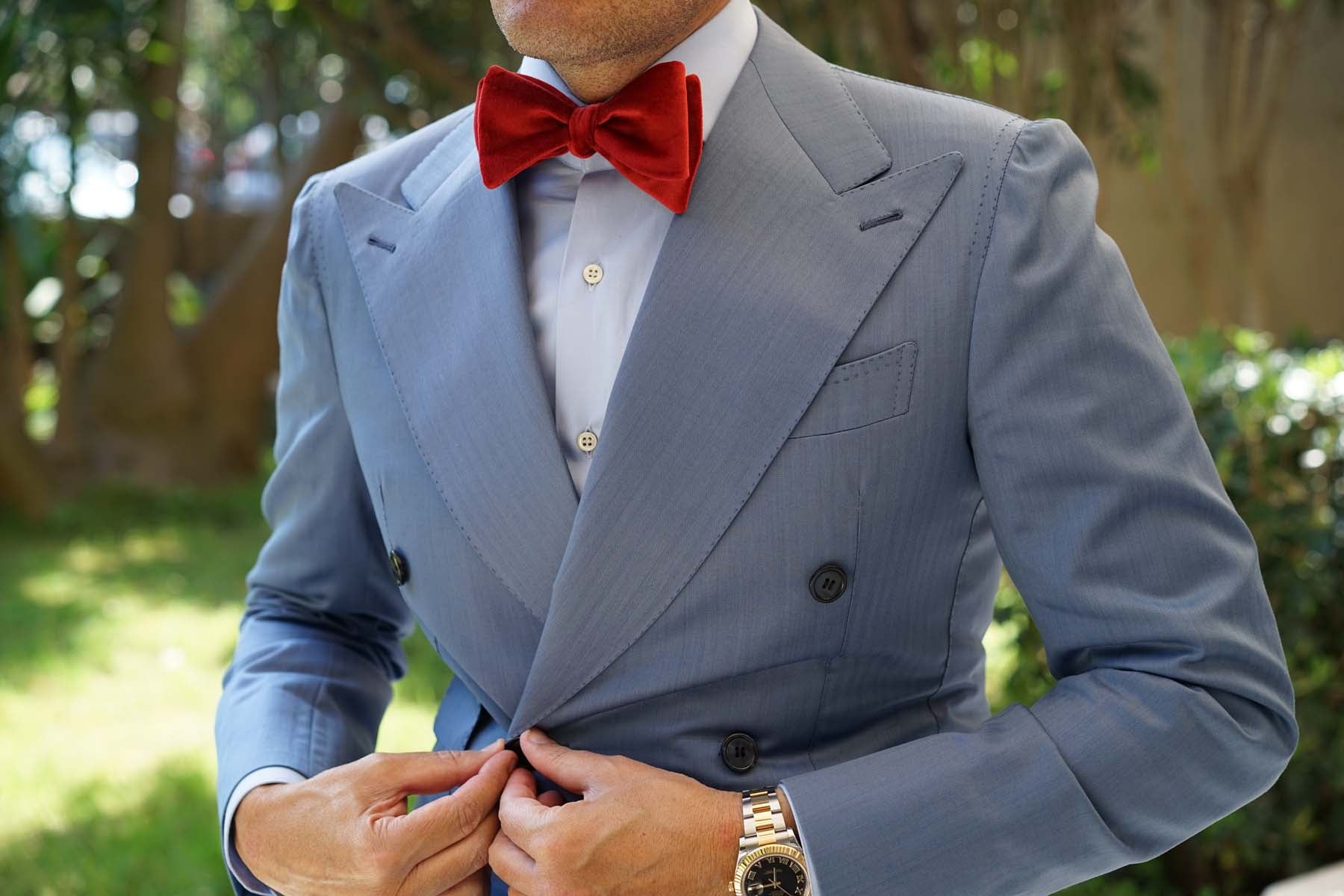 Maroon Velvet Self Bow Tie - Image 3