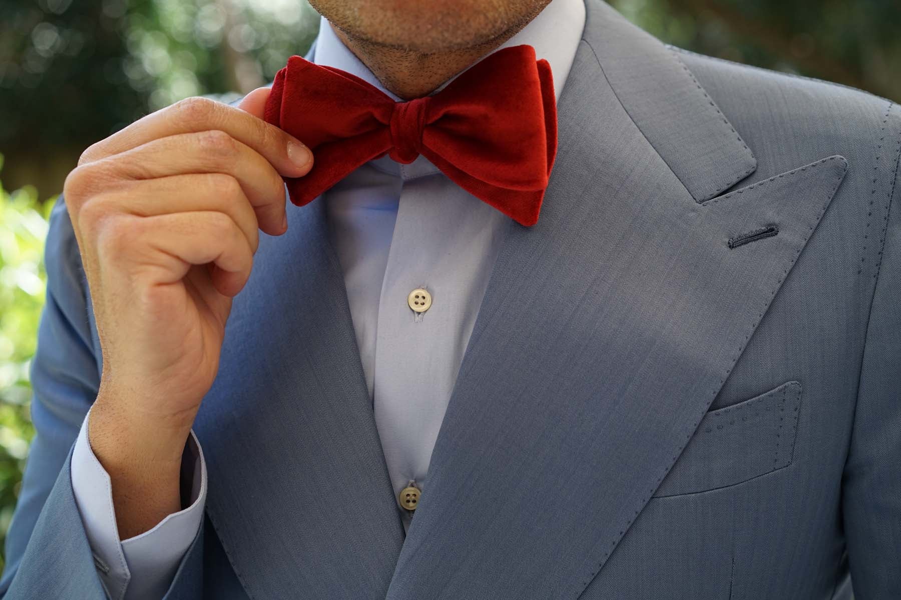 Maroon Velvet Self Bow Tie - Image 6