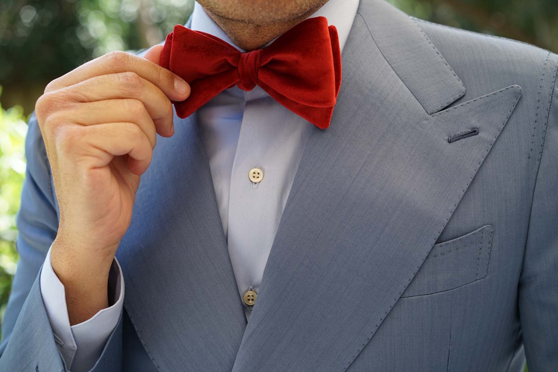 Maroon Velvet Self Bow Tie - Image 7