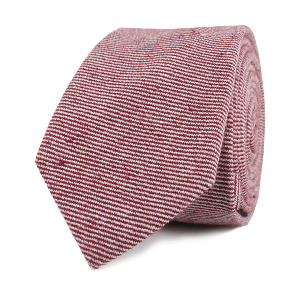 Maroon & White Twill Stripe Linen Skinny Tie - Image 2