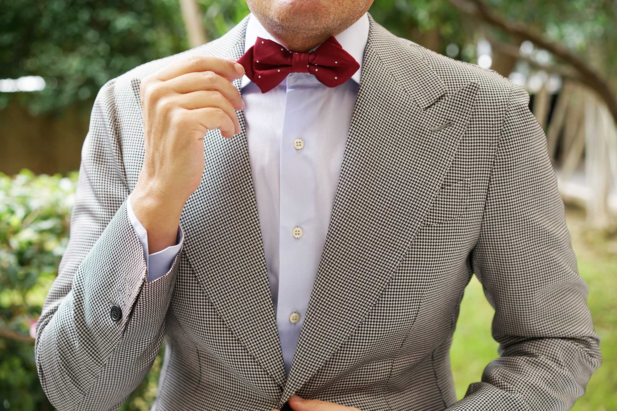Maroon with White Polka Dots Diamond Bow Tie - Image 5