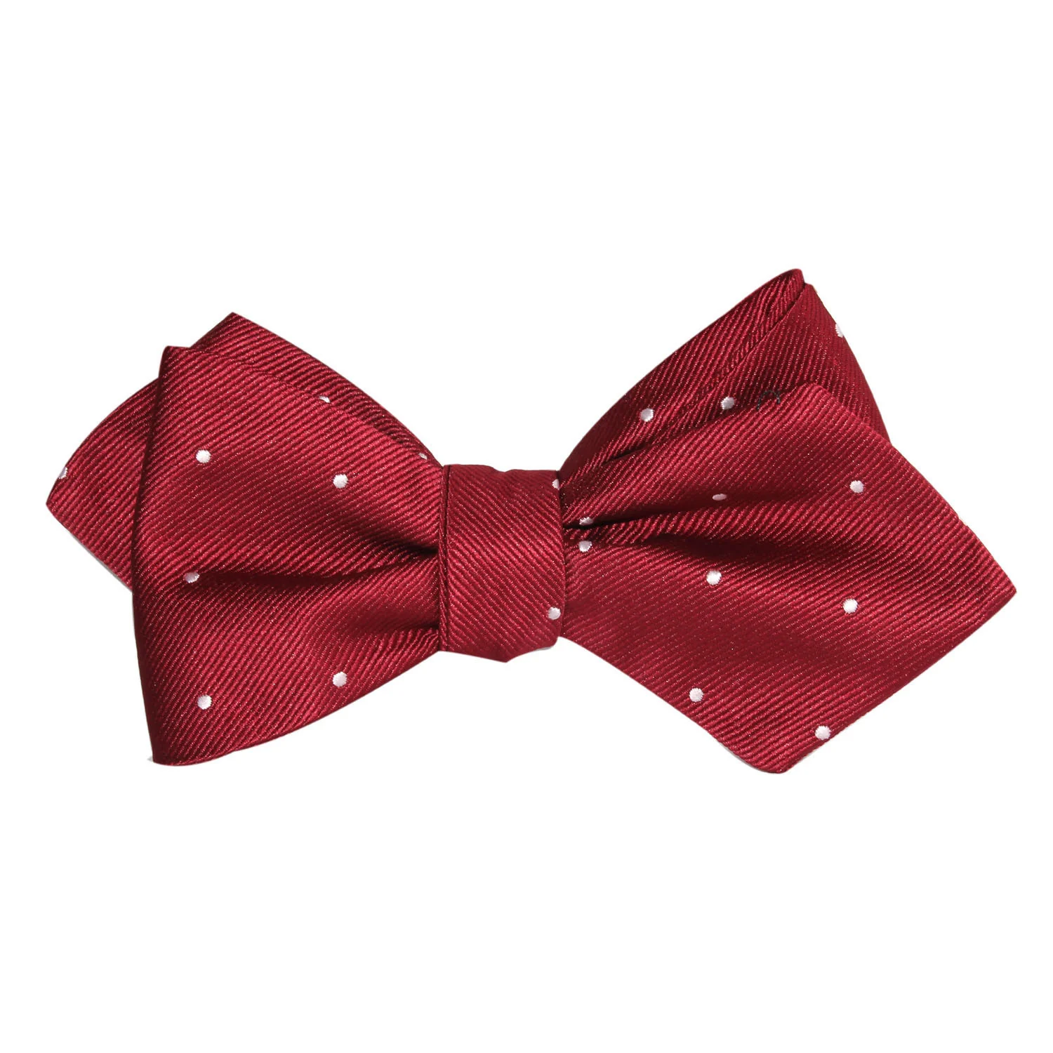 Maroon with White Polka Dots Self Tie Diamond Tip Bow Tie - Image 3