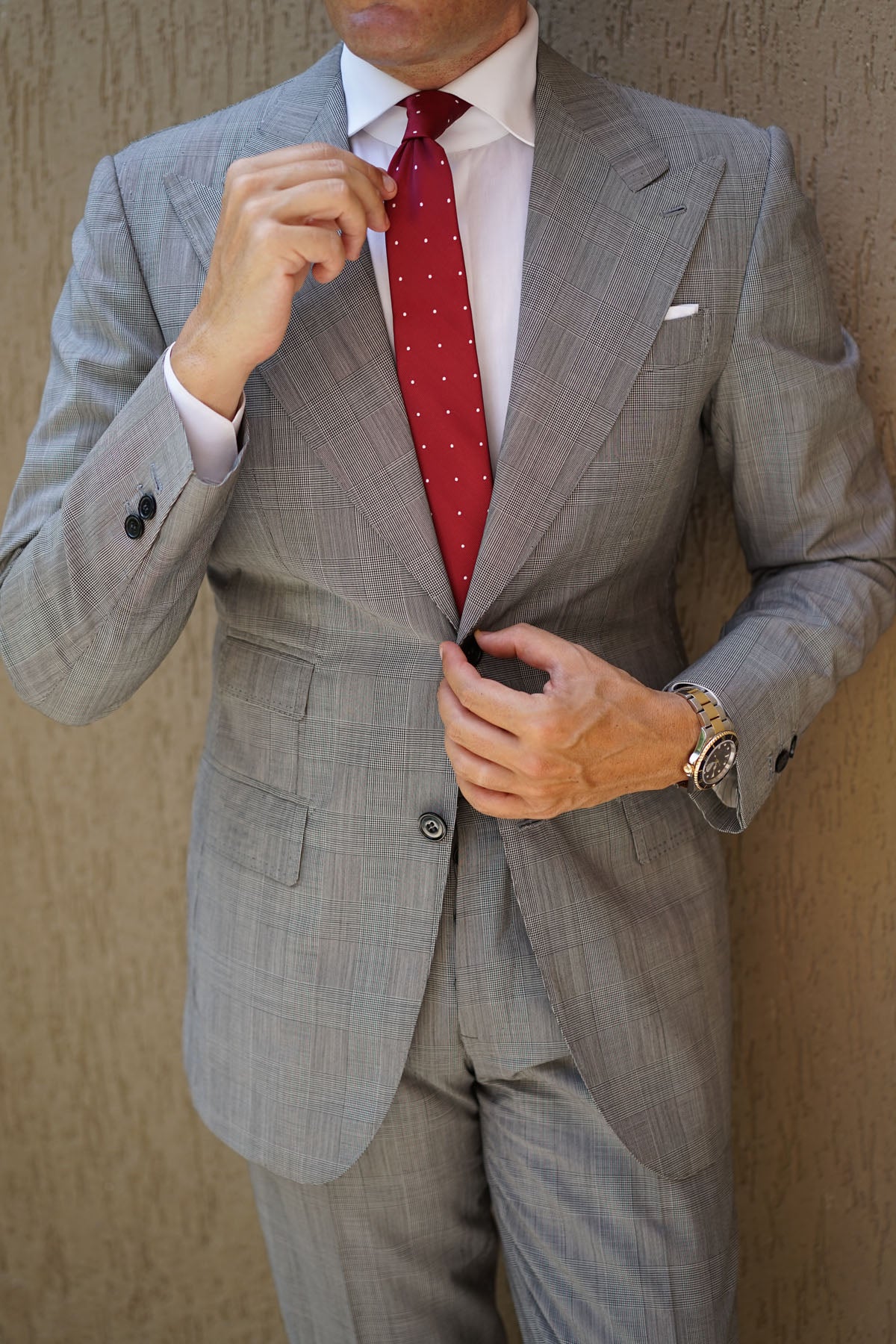 Maroon with White Polka Dots Skinny Tie - Image 11
