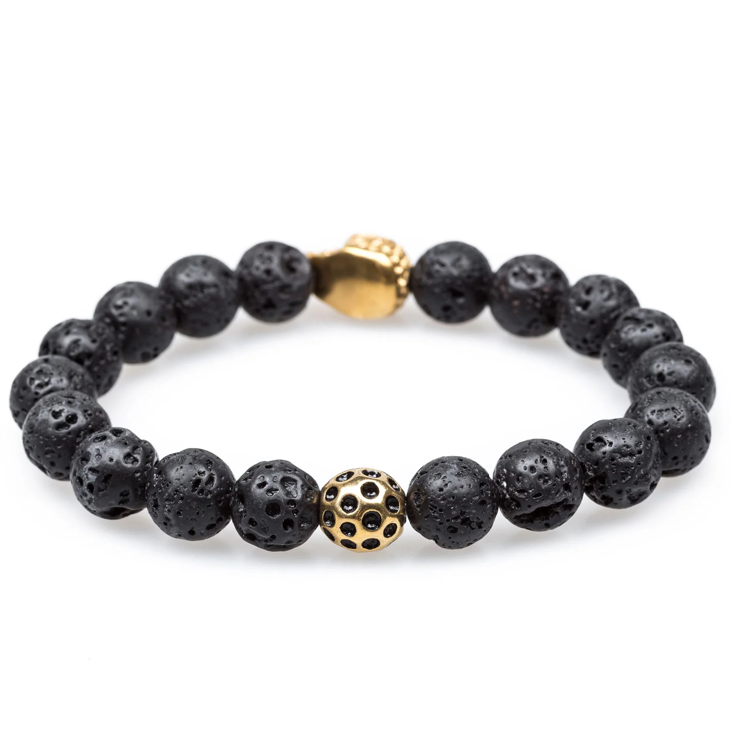 Mauna Loa Volcanic Rock Gold Skull Bracelet - Image 2