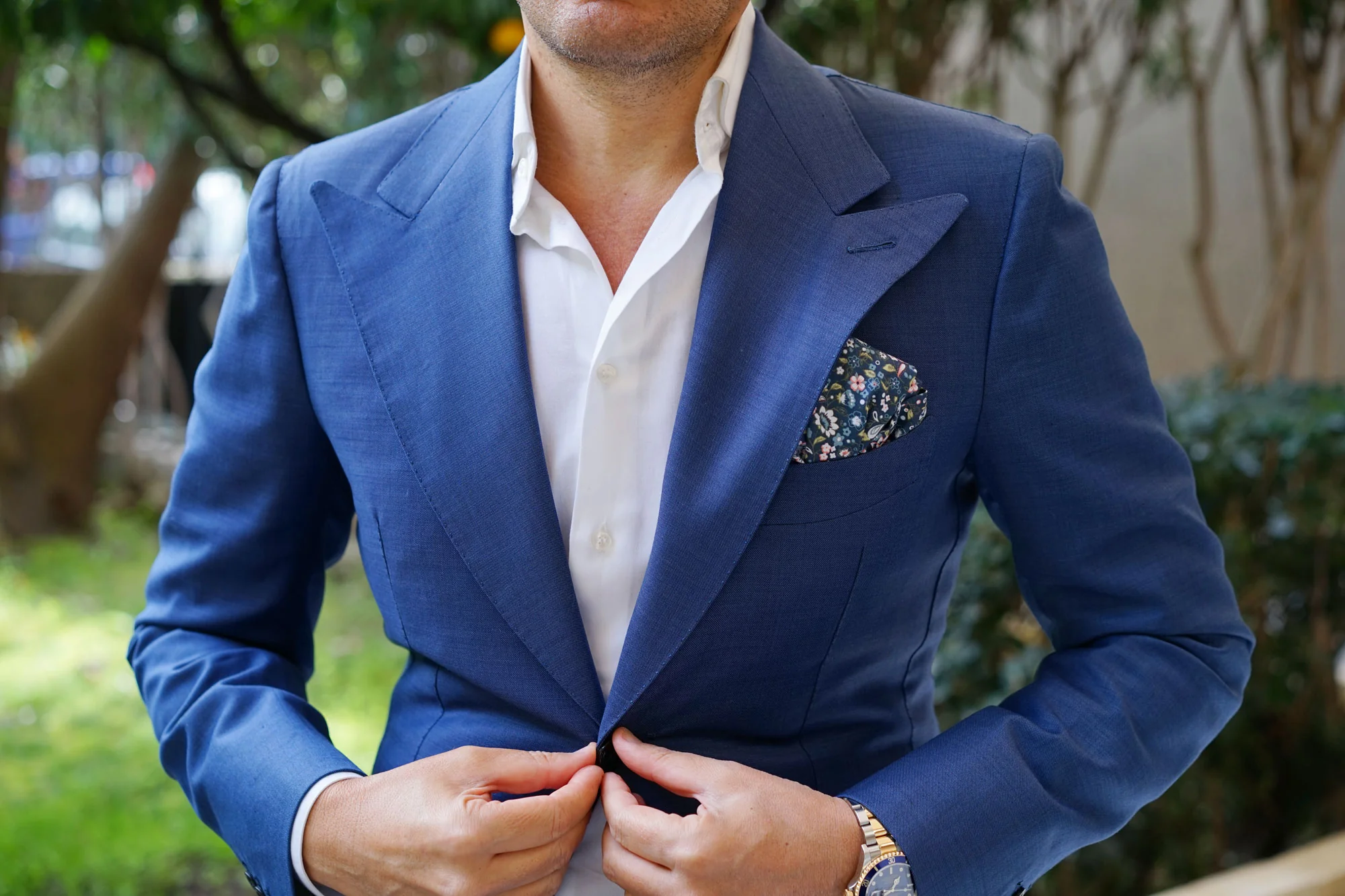 Mediterranean Midnight Blue Floral Pocket Square - Image 3