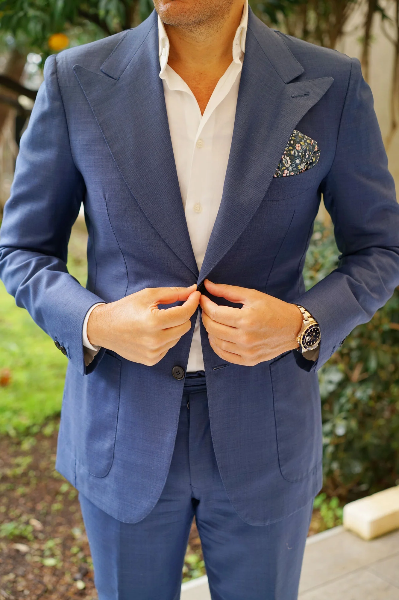 Mediterranean Midnight Blue Floral Pocket Square - Image 4