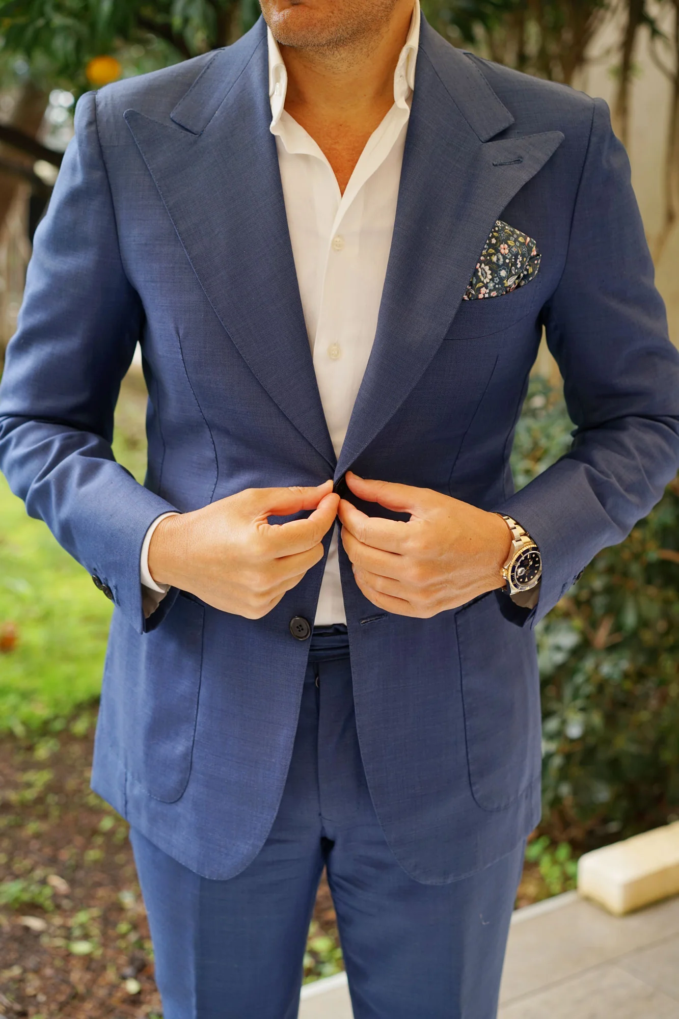 Mediterranean Midnight Blue Floral Pocket Square - Image 7