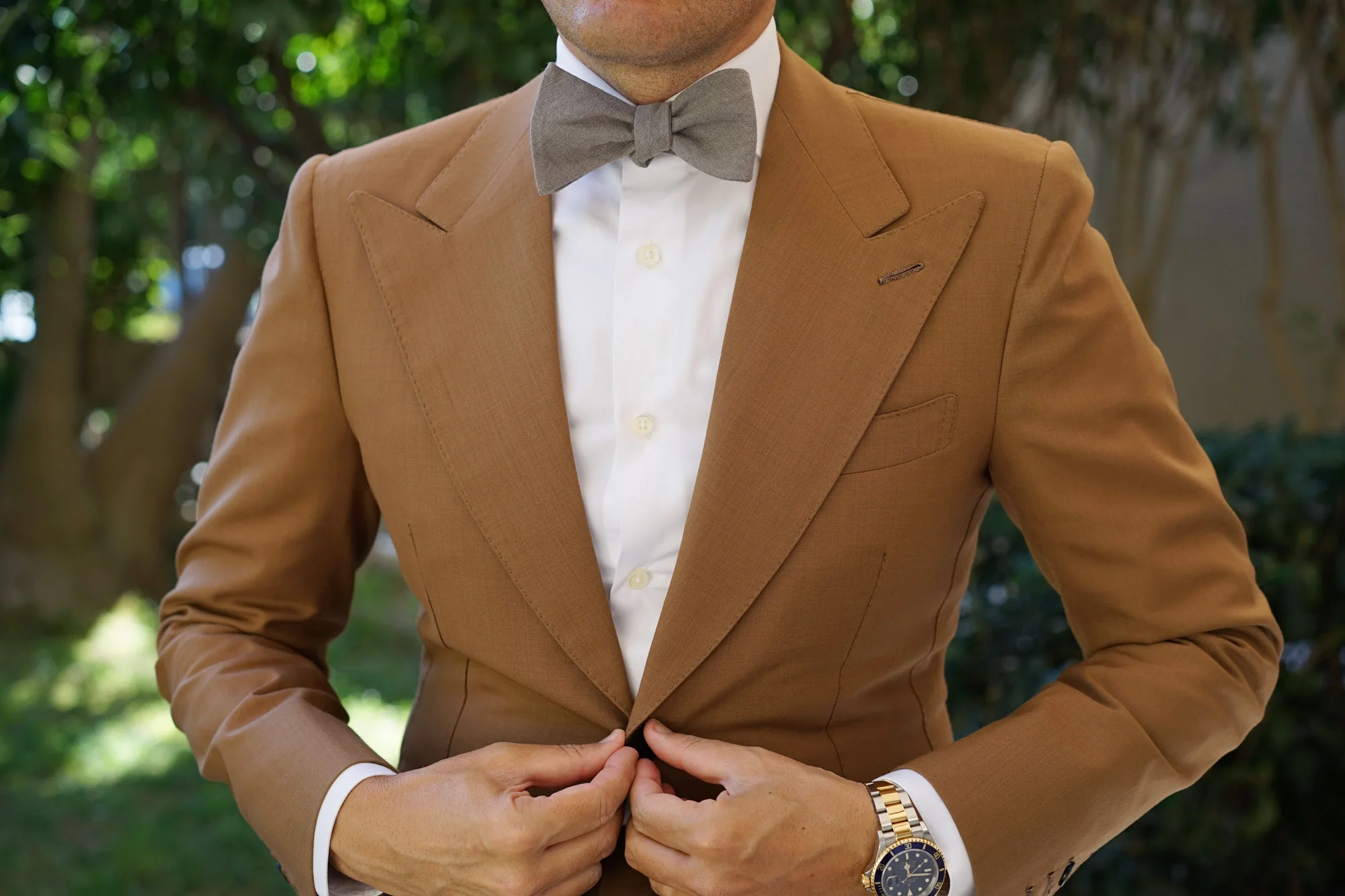 Mercury Charcoal Linen Self Bow Tie - Image 8
