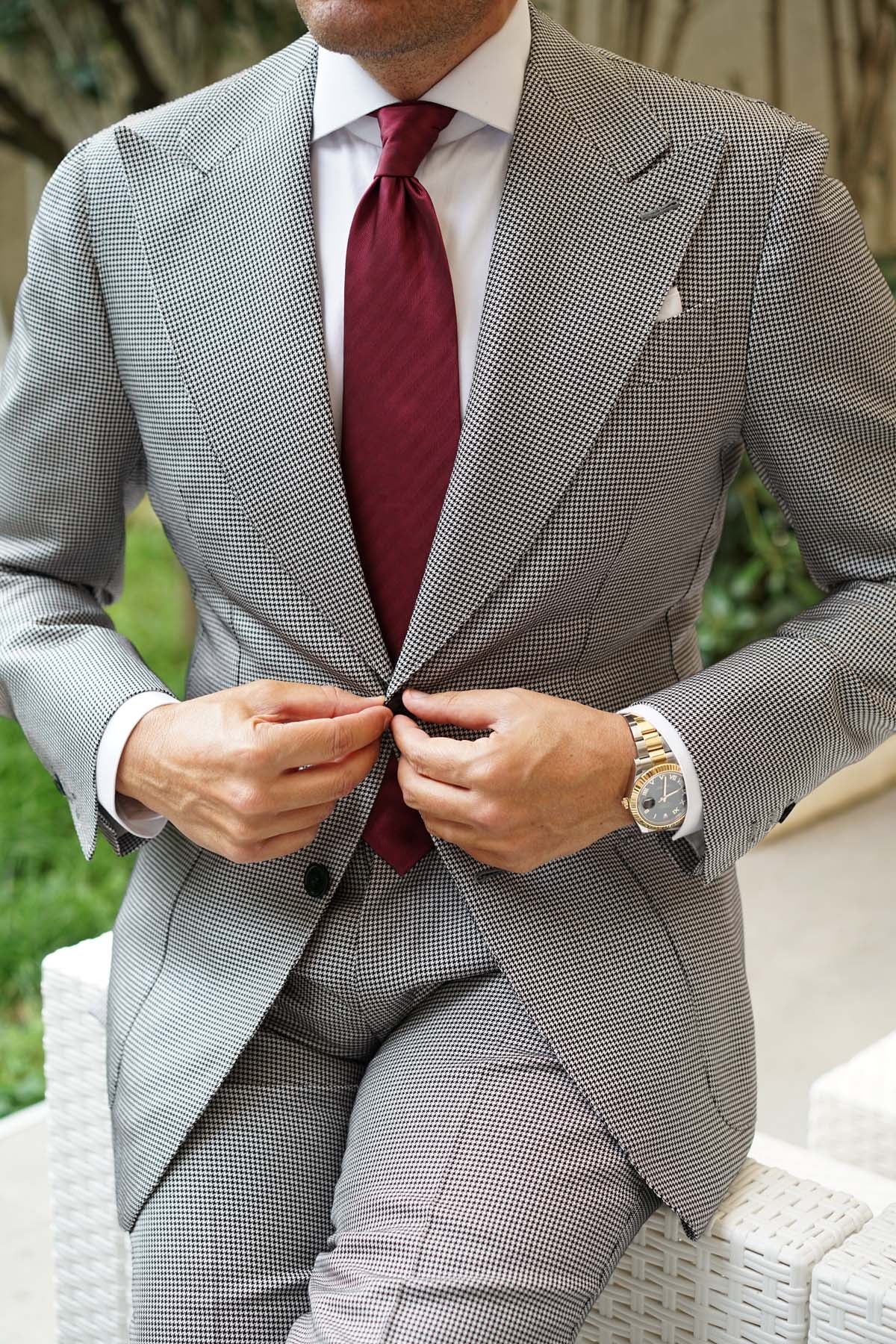 Merlot Wine Striped Necktie - Image 7