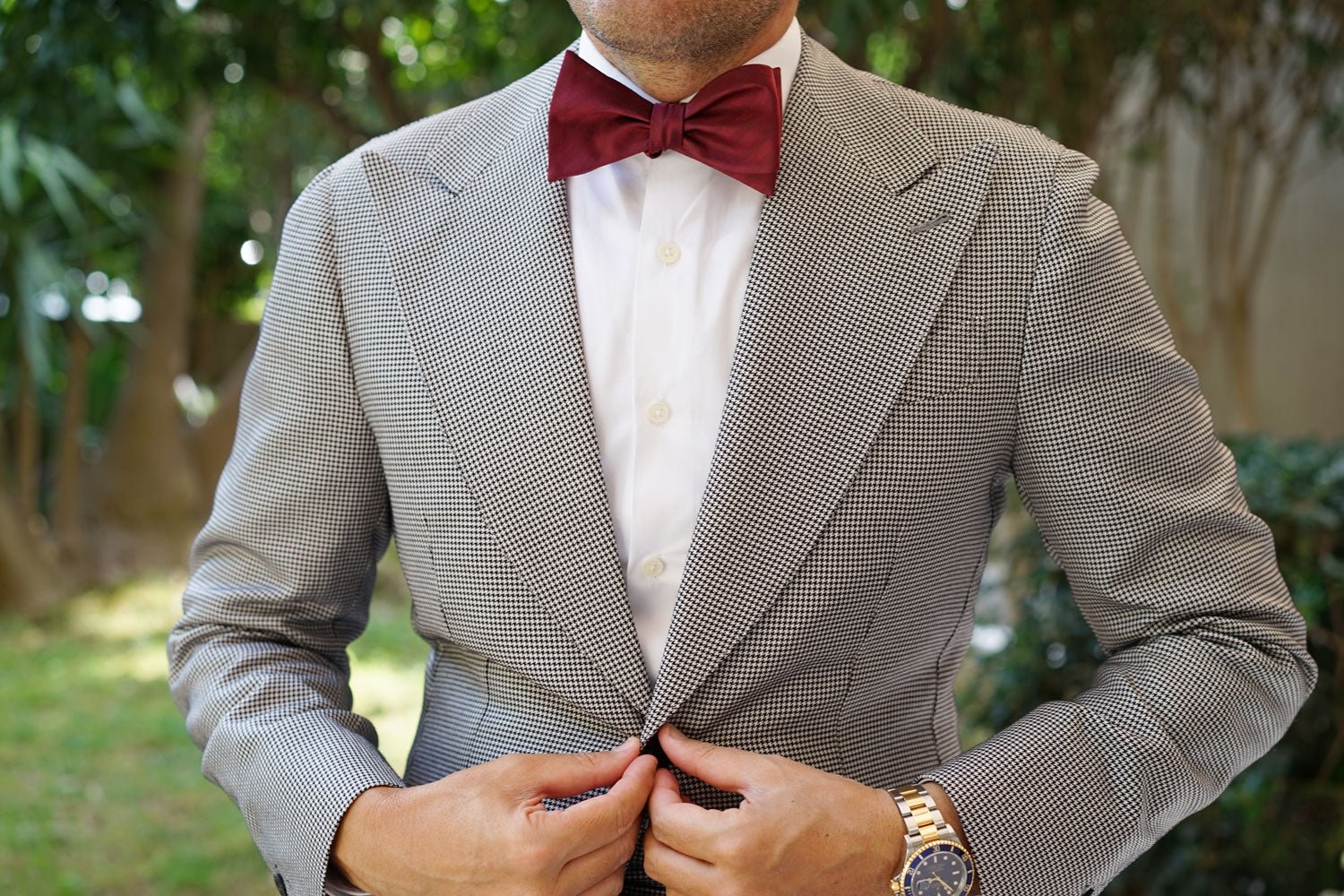 Merlot Wine Striped Self Bow Tie - Image 11