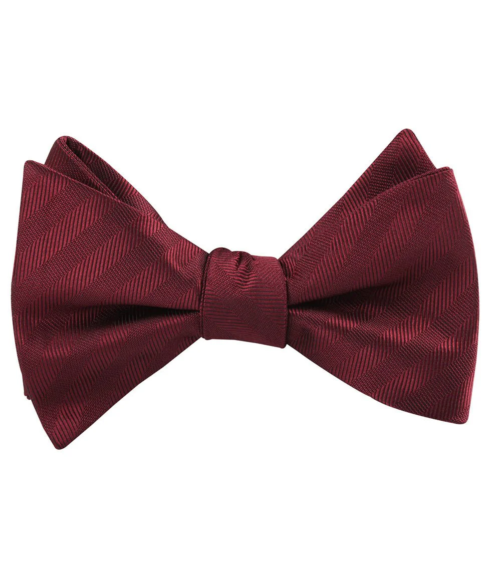 Merlot Wine Striped Self Bow Tie - Image 2