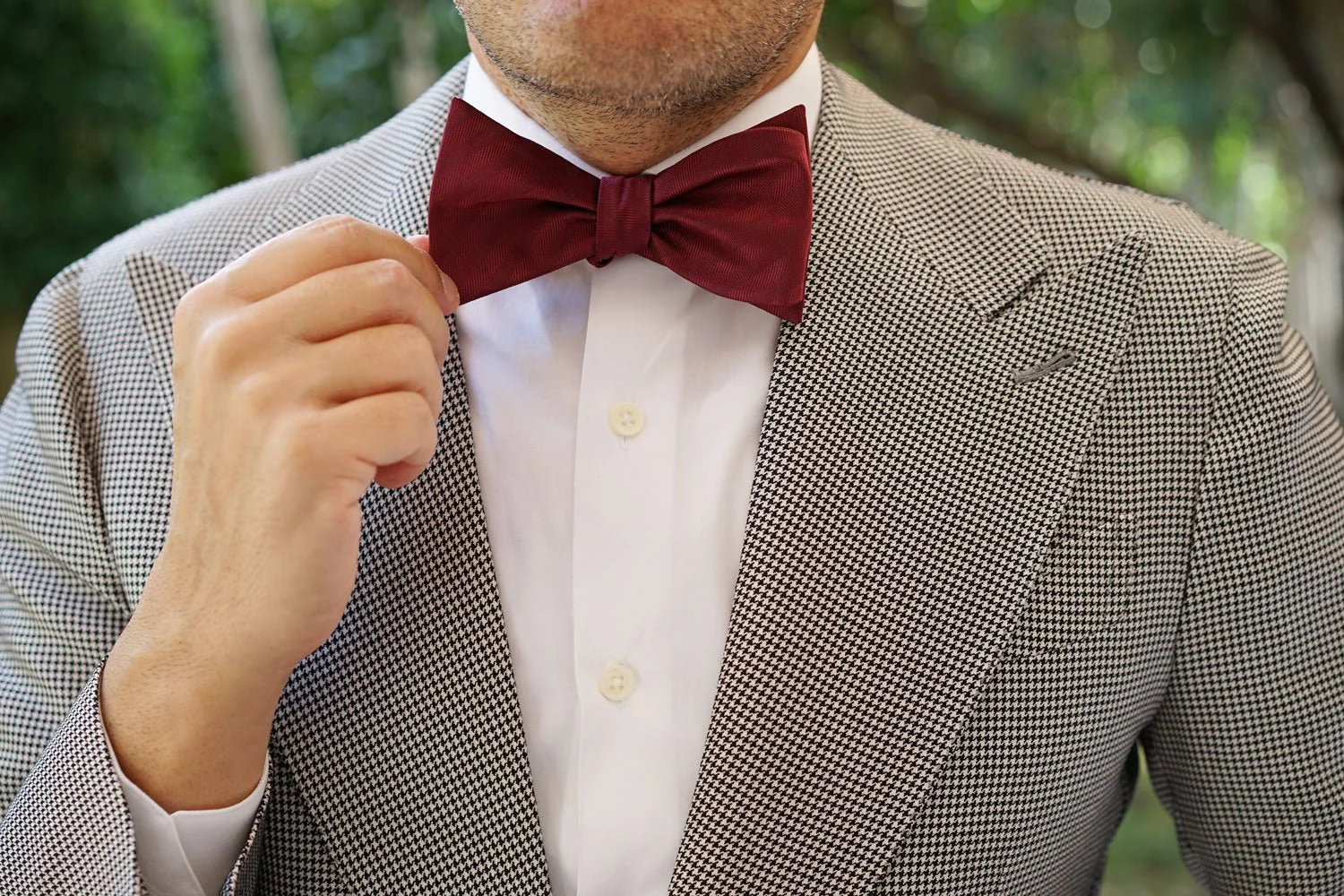 Merlot Wine Striped Self Bow Tie - Image 6