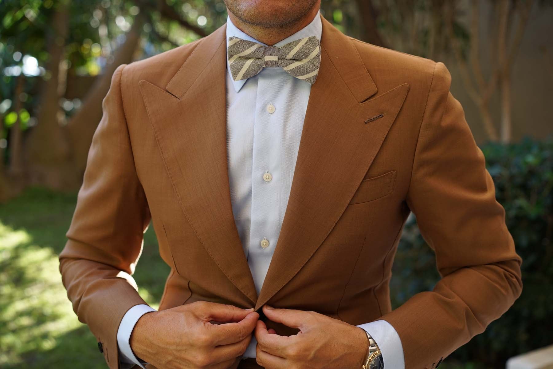 Mersin Brown Stripe Chalk Linen Bow Tie - Image 6