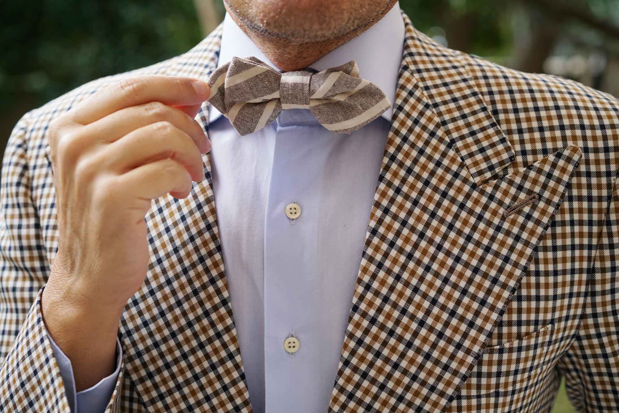 Mersin Brown Stripe Chalk Linen Diamond Bow Tie - Image 8