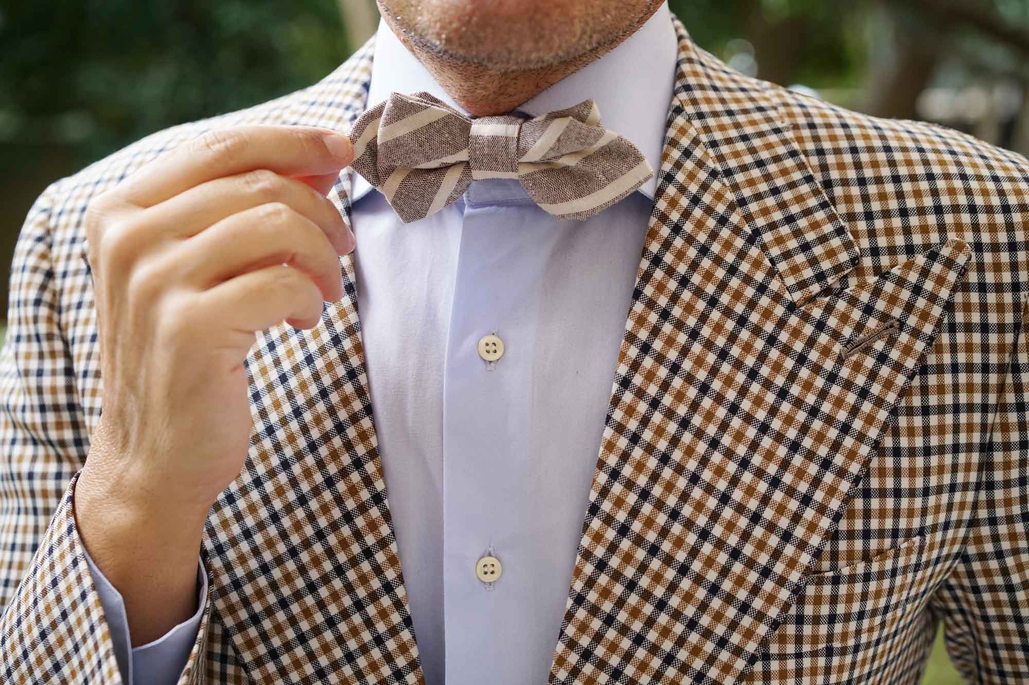 Mersin Brown Stripe Chalk Linen Diamond Bow Tie - Image 9