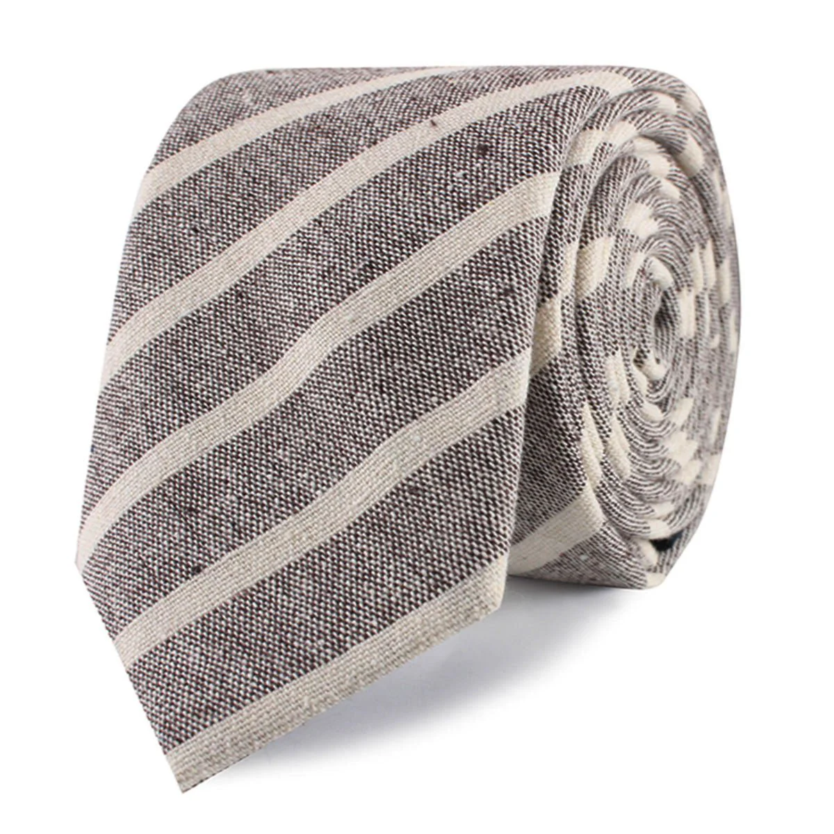 Mersin Brown Stripe Chalk Linen Skinny Tie - Image 2