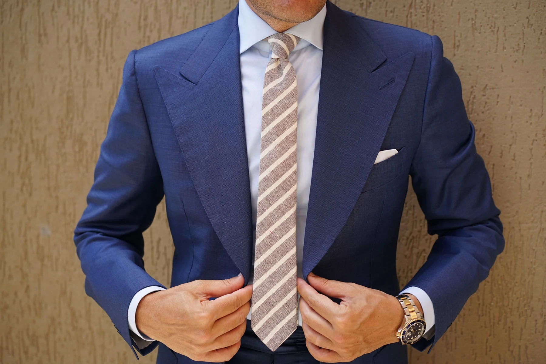 Mersin Brown Stripe Chalk Linen Skinny Tie - Image 5