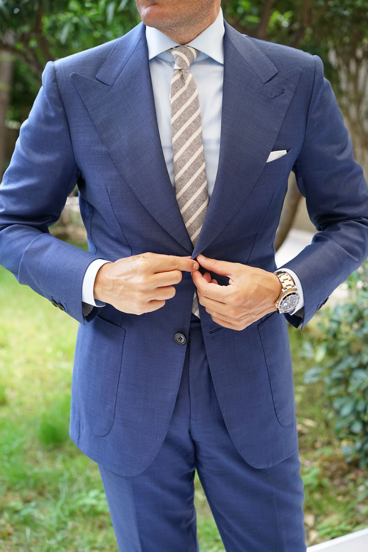 Mersin Brown Stripe Chalk Linen Skinny Tie - Image 8