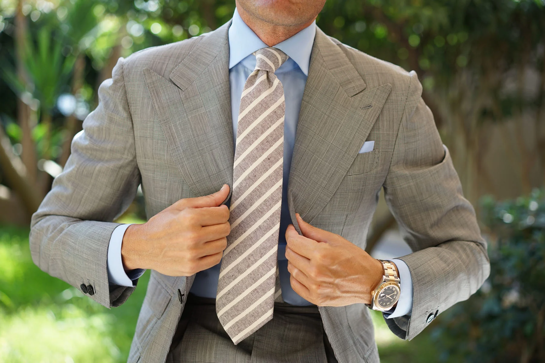 Mersin Brown Stripe Chalk Linen Tie - Image 4