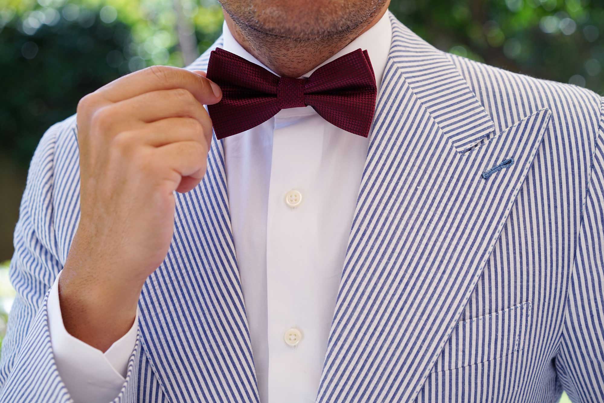 Metallic Maroon Oxford Weave Bow Tie - Image 6