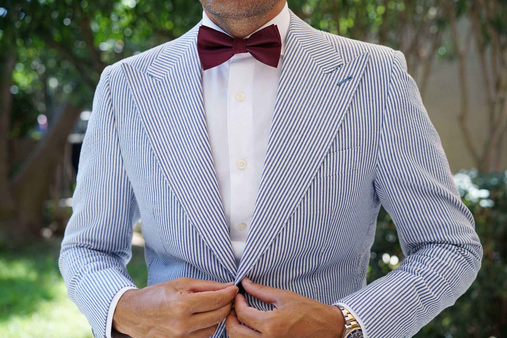 Metallic Maroon Oxford Weave Bow Tie - Image 8