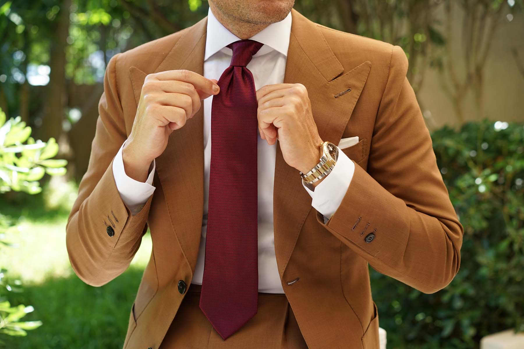 Metallic Maroon Oxford Weave Necktie - Image 4