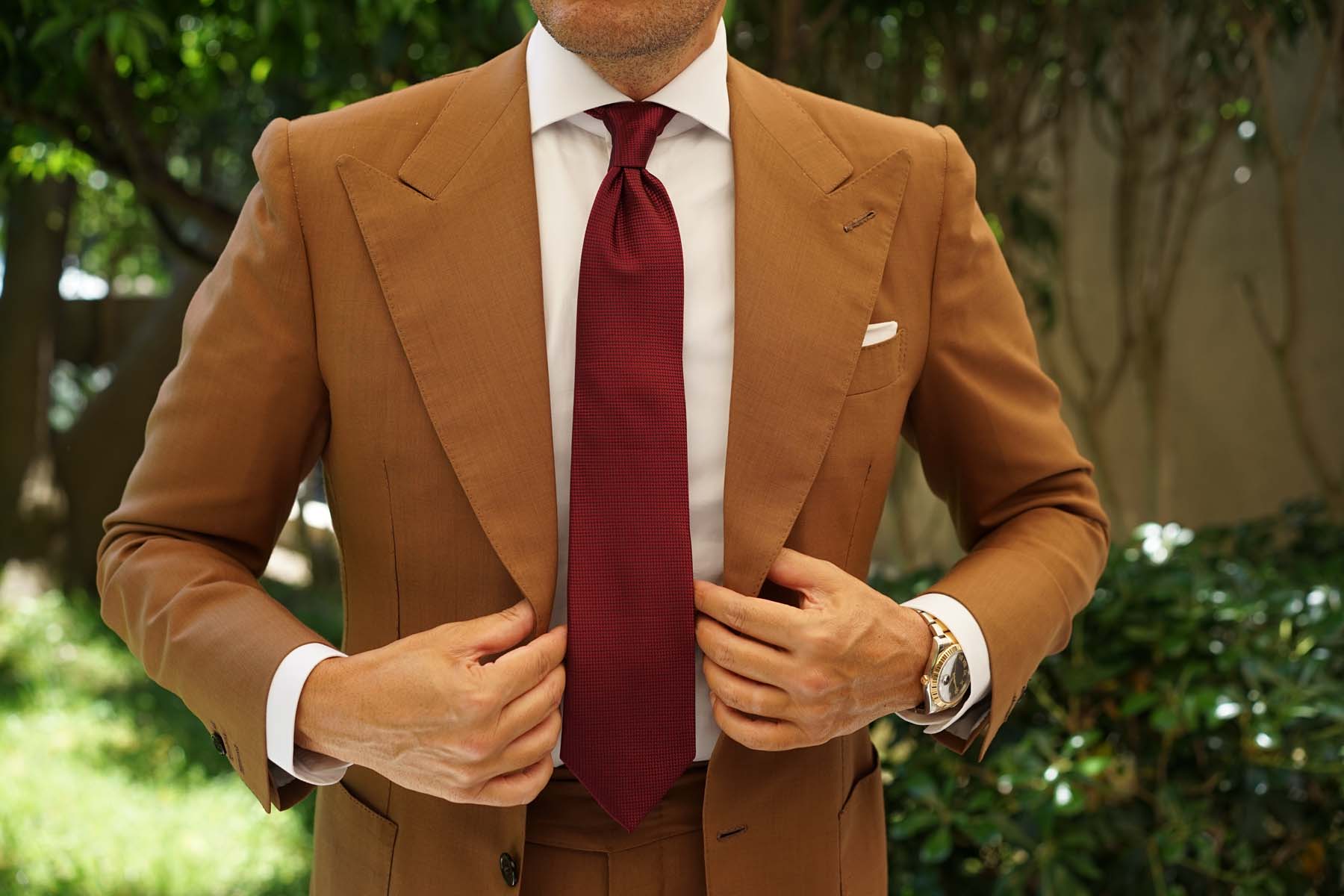 Metallic Maroon Oxford Weave Necktie - Image 8