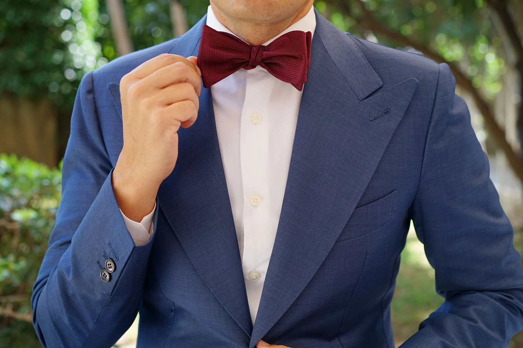 Metallic Maroon Oxford Weave Self Bow Tie - Image 7