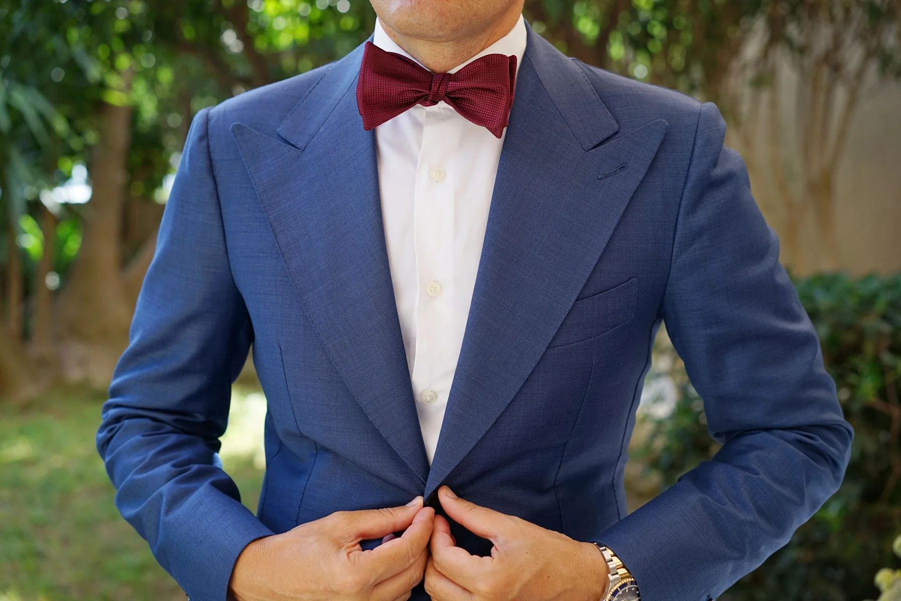 Metallic Maroon Oxford Weave Self Bow Tie - Image 8