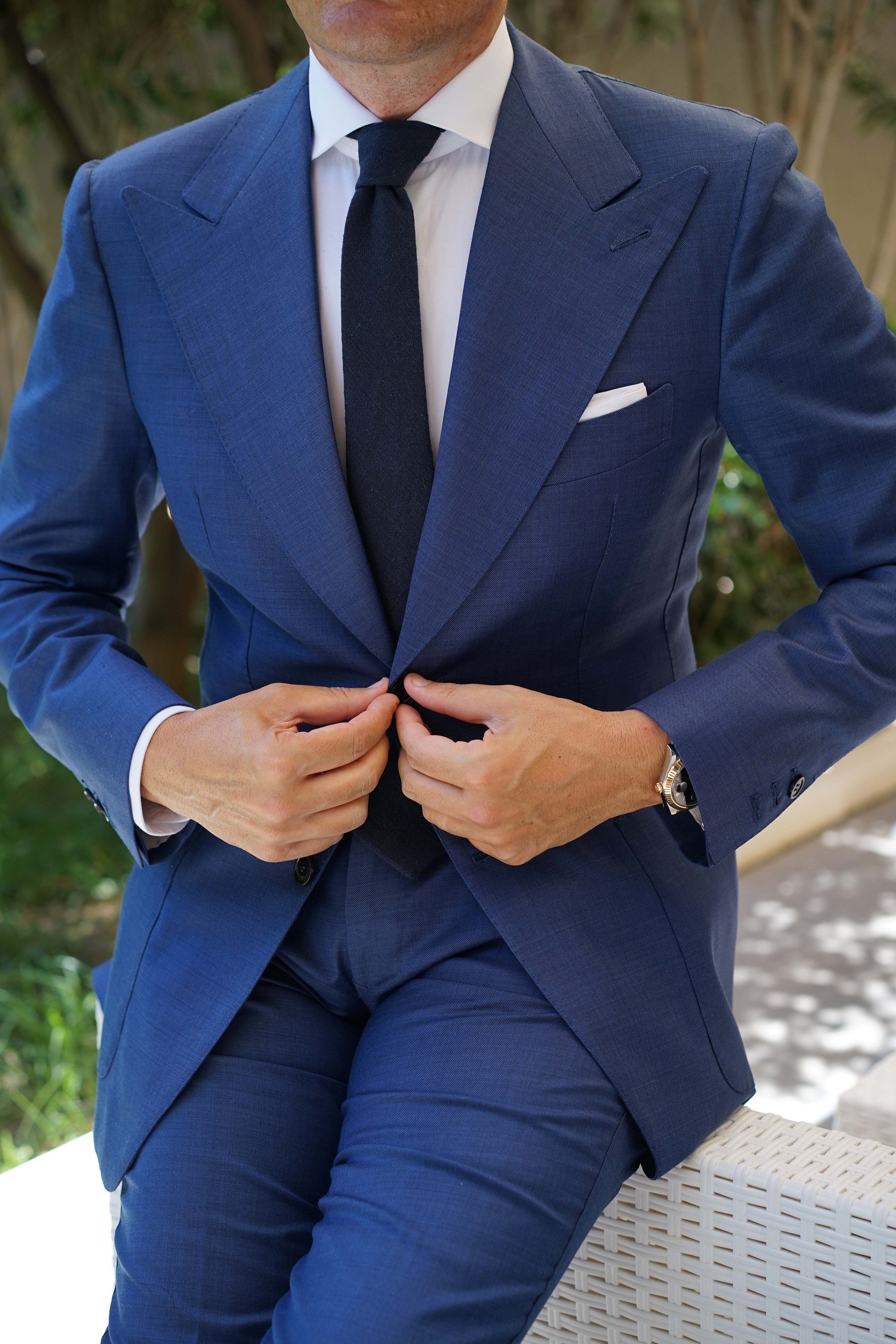 Midnight Blue-Black Linen Skinny Tie - Image 9