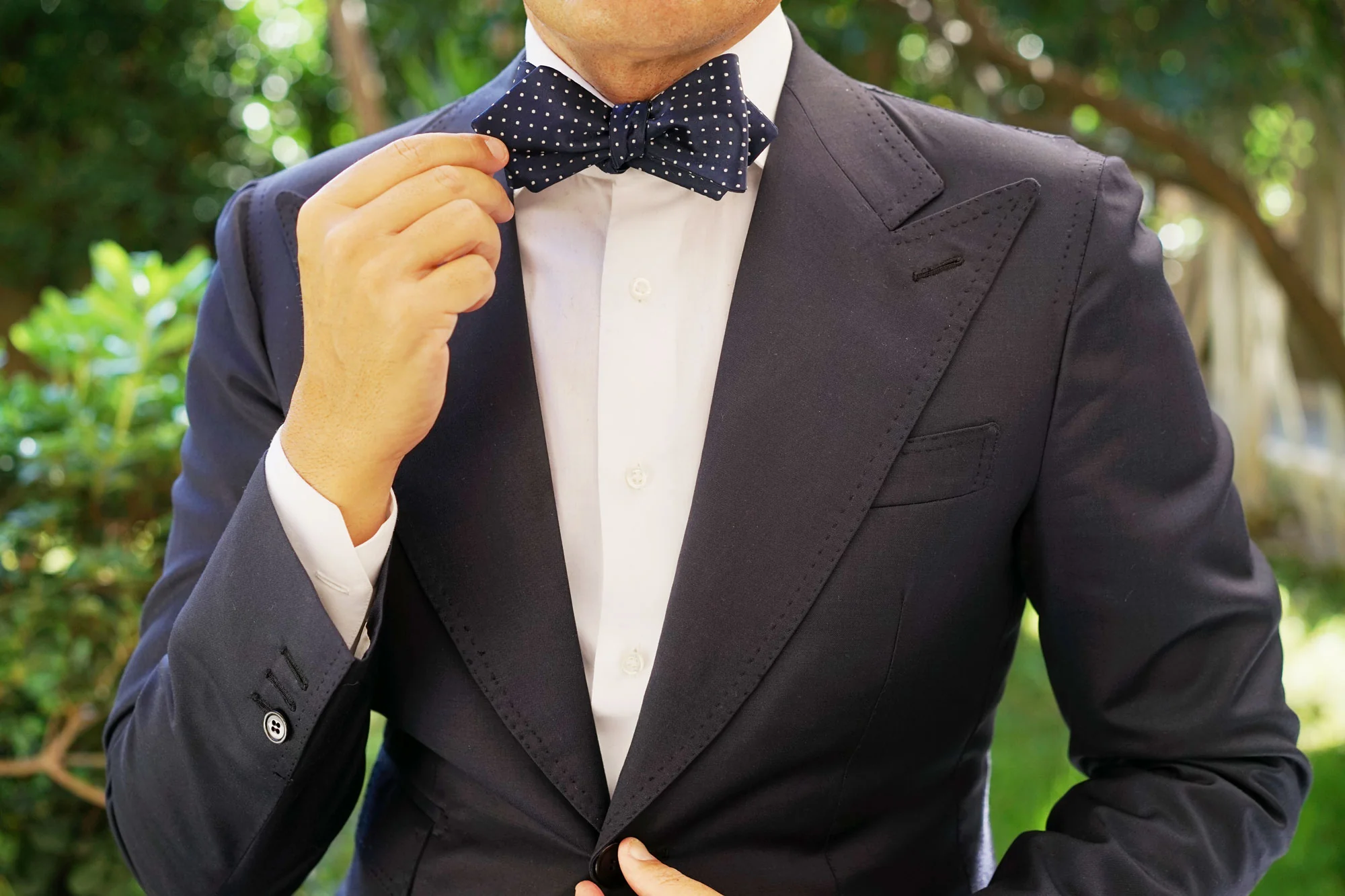 Midnight Blue Mini Pin Dots Diamond Self Bow Tie - Image 7
