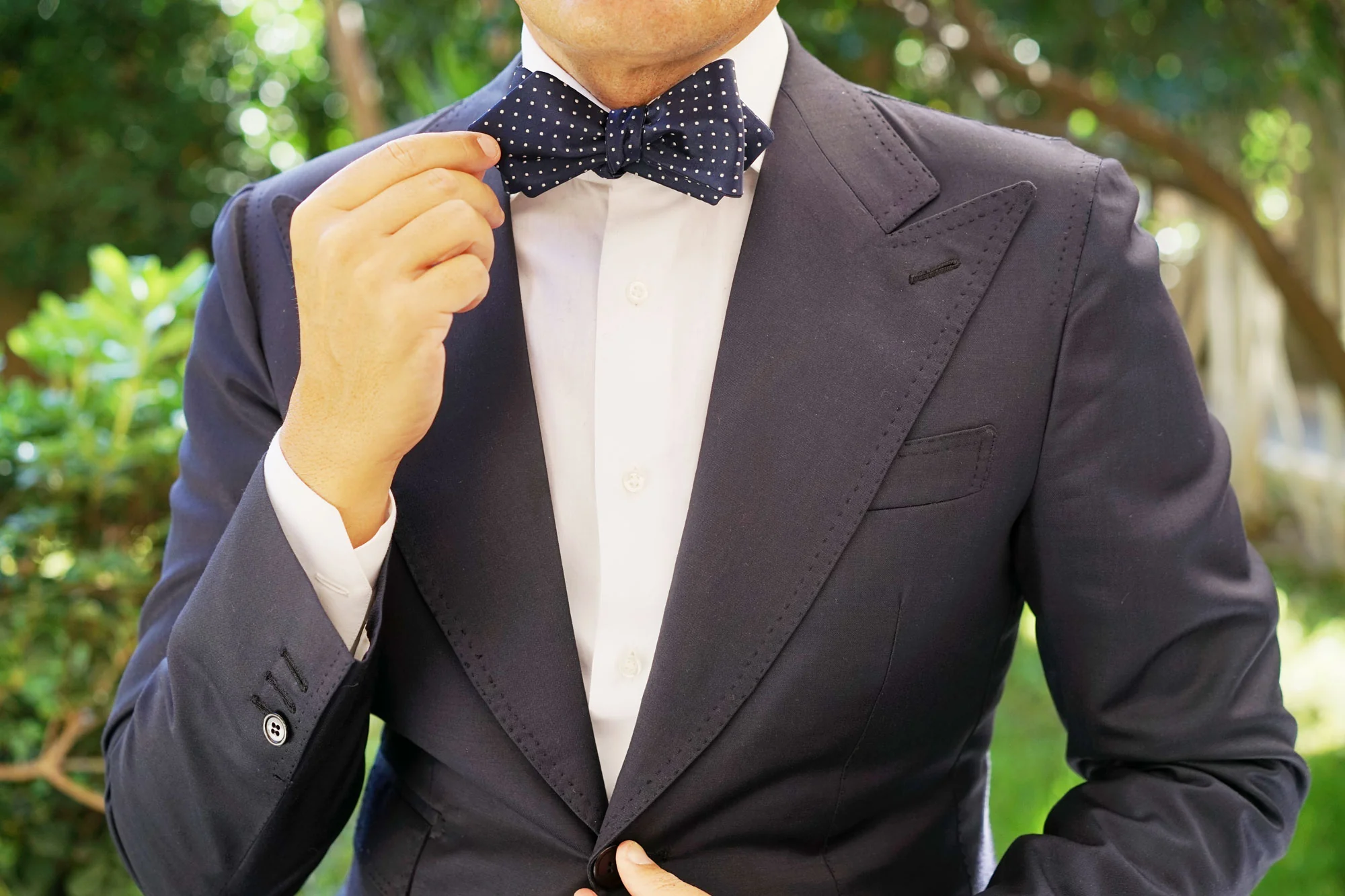 Midnight Blue Mini Pin Dots Diamond Self Bow Tie - Image 8