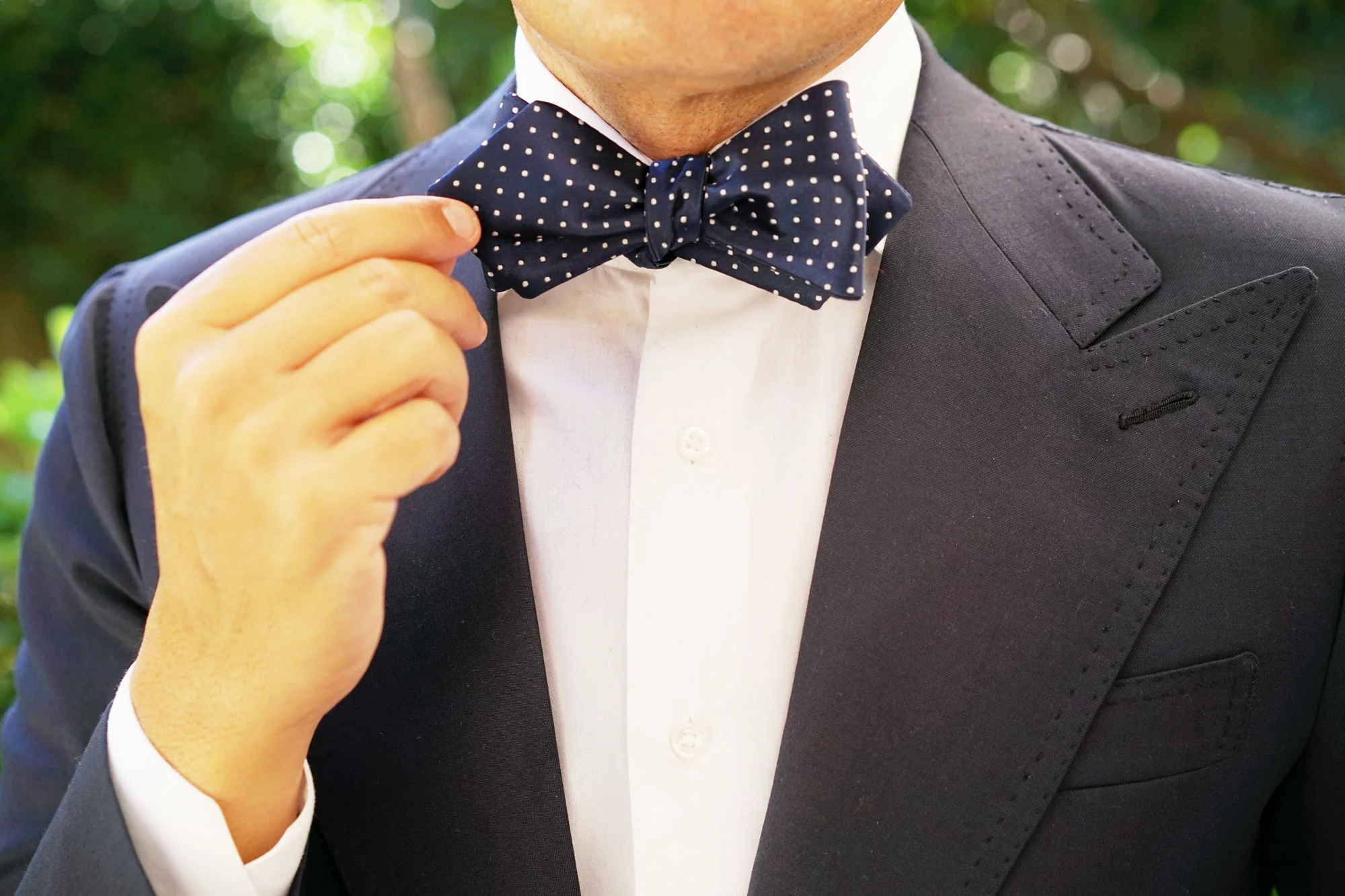 Midnight Blue Mini Pin Dots Diamond Self Bow Tie - Image 9