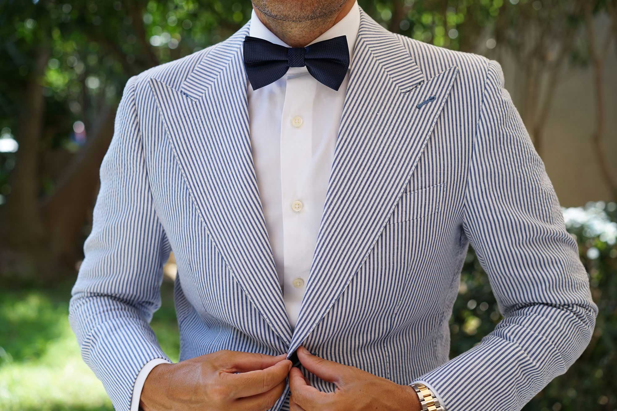 Midnight Blue Oxford Weave Bow Tie - Image 11