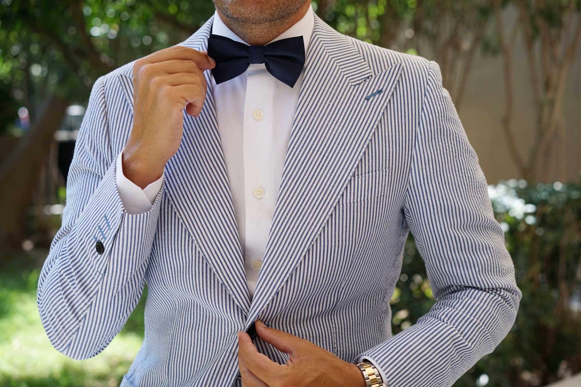 Midnight Blue Oxford Weave Bow Tie - Image 3