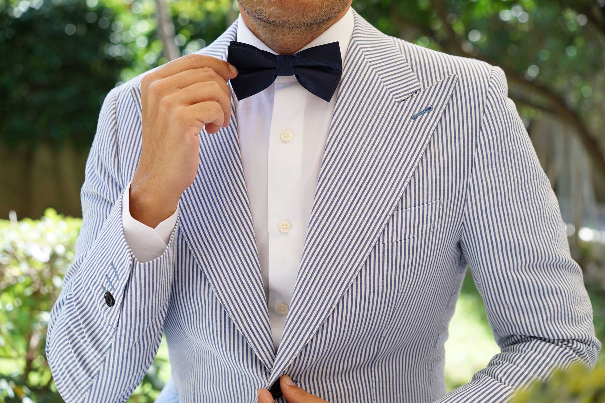 Midnight Blue Oxford Weave Bow Tie - Image 5