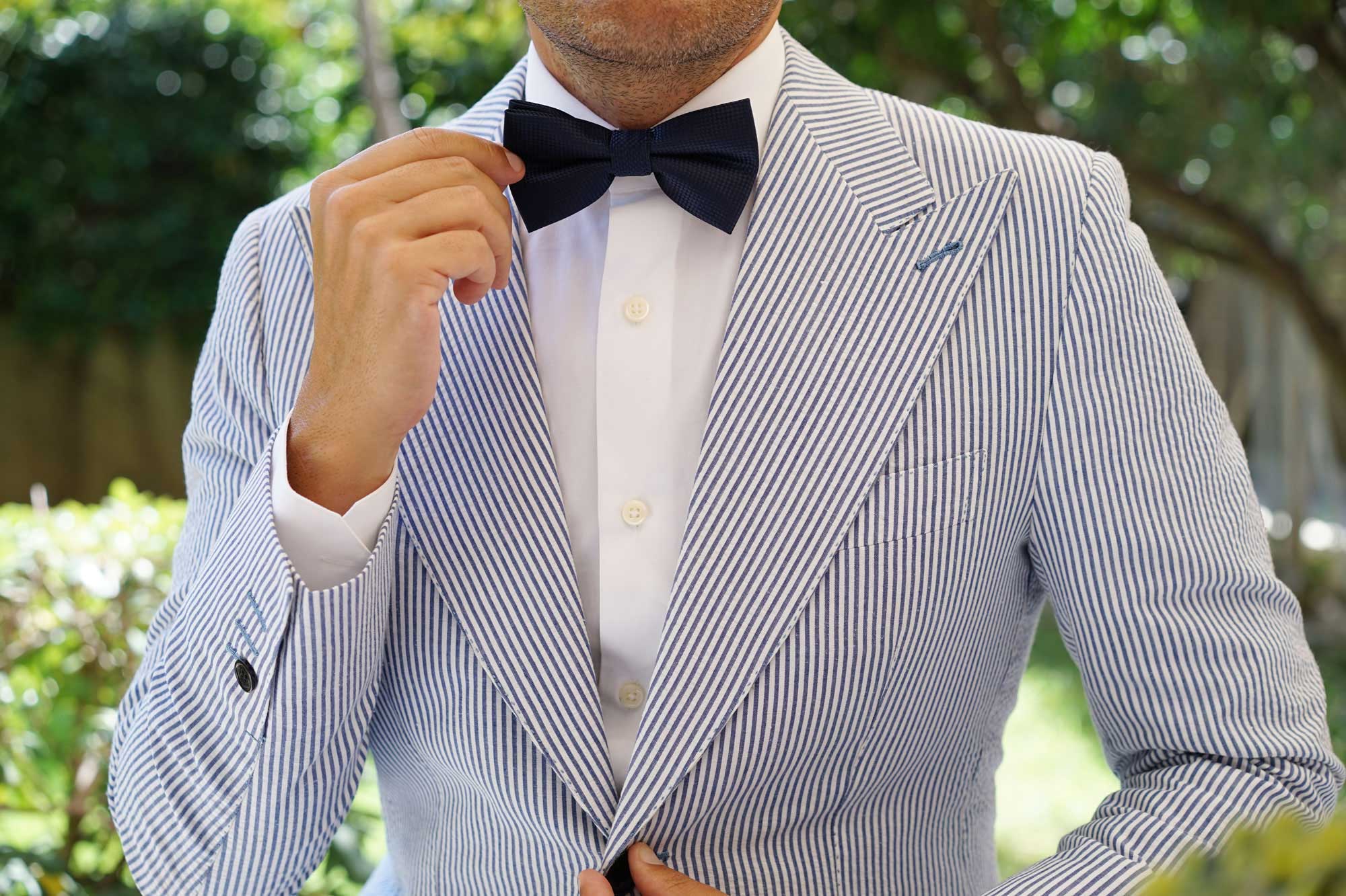 Midnight Blue Oxford Weave Bow Tie - Image 8