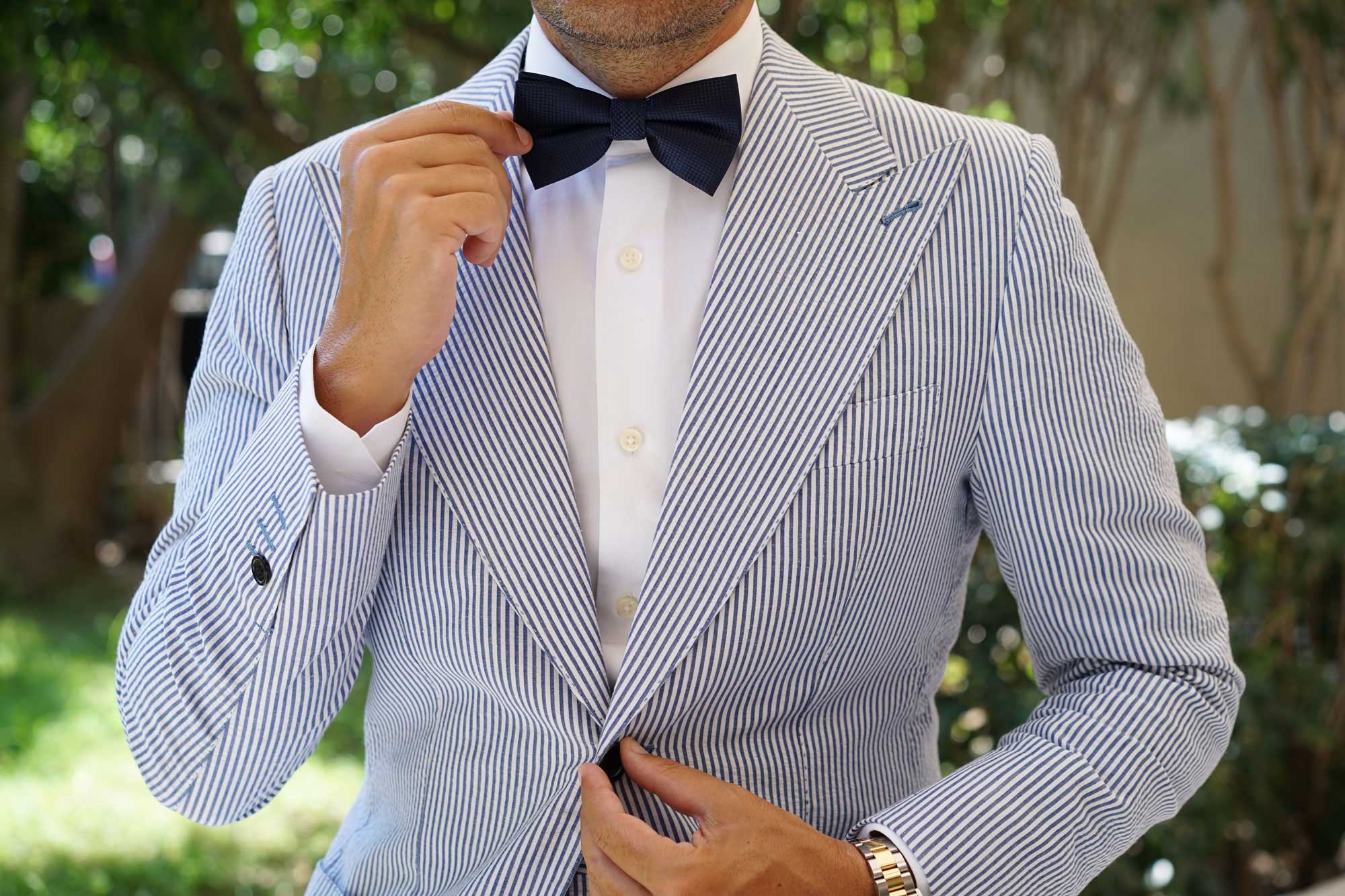 Midnight Blue Oxford Weave Bow Tie - Image 9