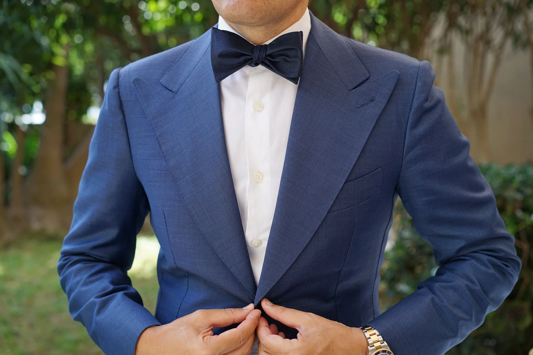 Midnight Blue Oxford Weave Self Bow Tie - Image 10